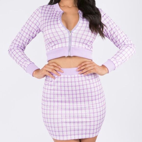 Purple Plaid Jacket and Skirt Set - Picture 2 of 6